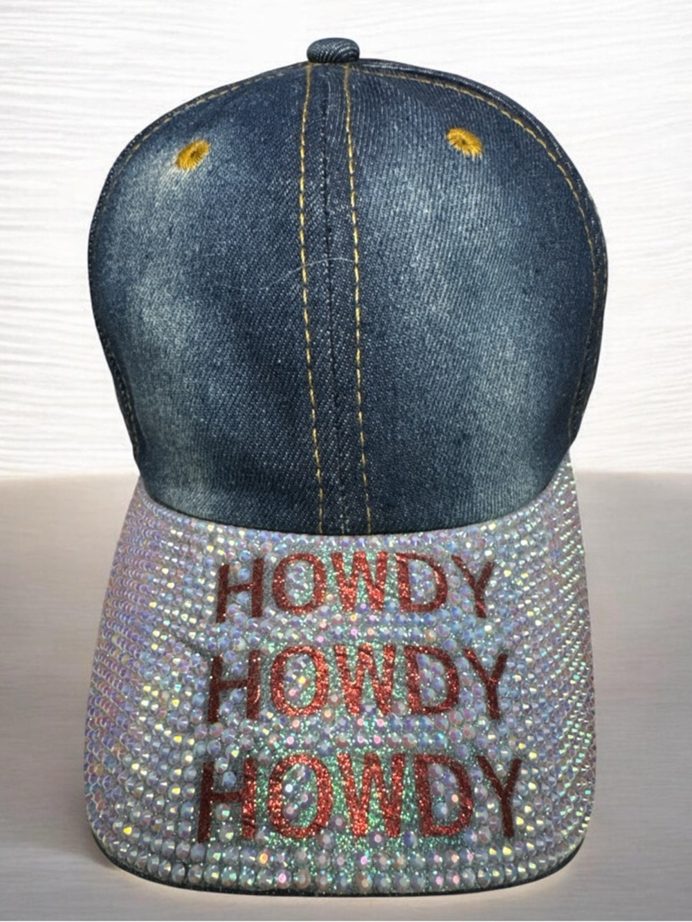 Denim Rhinestone Cap with "HOWDY" Text